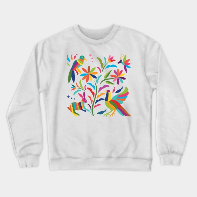 Mexican Otomí Flora and Fauna Composition / Colorful & happy art by Akbaly Crewneck Sweatshirt by Akbaly